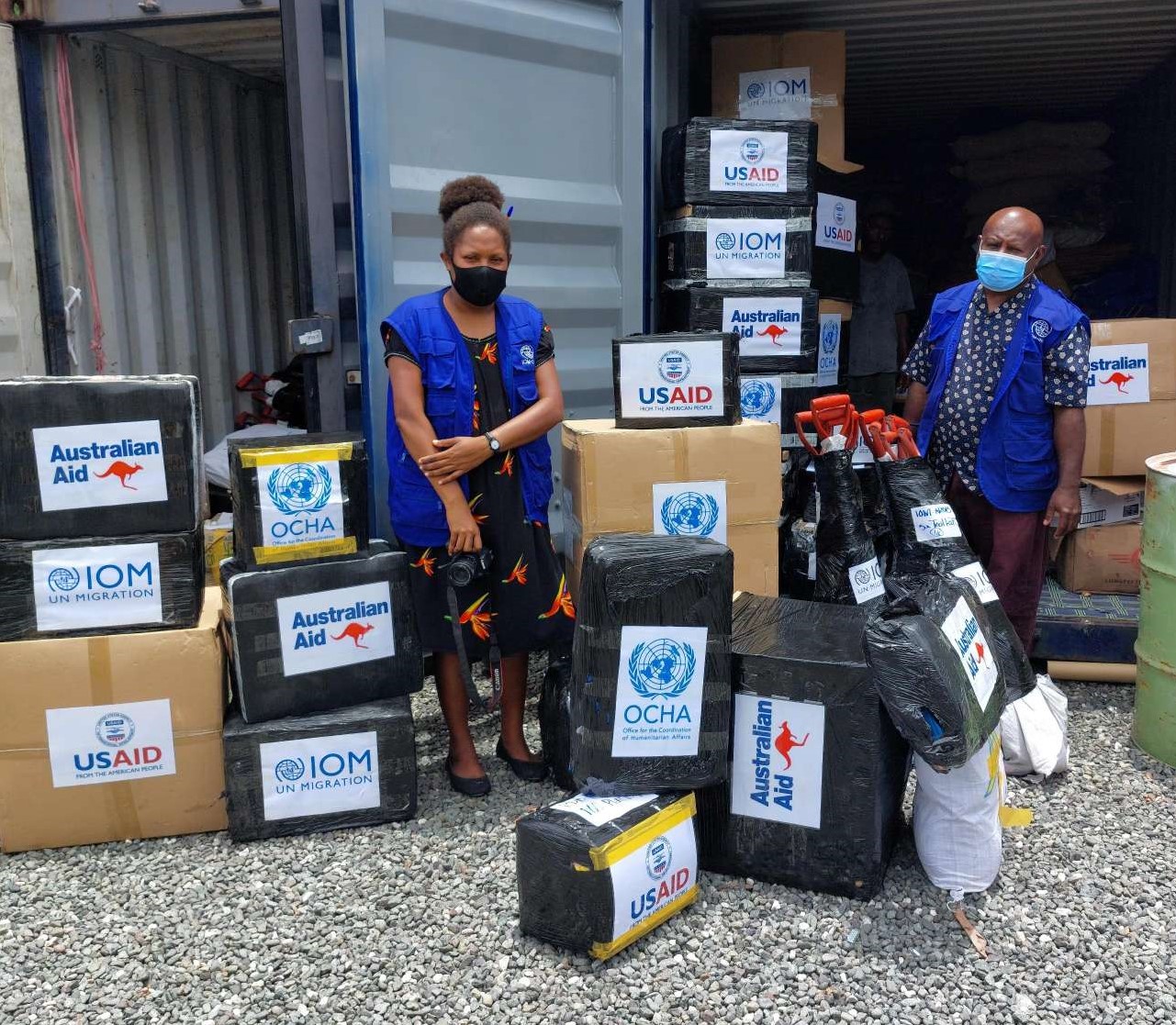 IOM staff packing Shelter NFIs for shipment to target locations