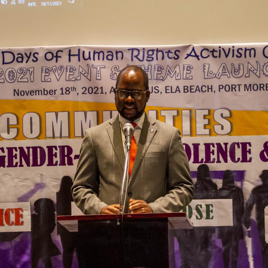 UN Women Country Representative, Mr. Themba Arthur Kalua at the launch of 20 days of Human Rights Activism.